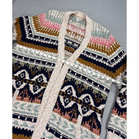 LL Bean Cotton Ragg Open Cardigan Fair Isle Cozy Sweater Size XL Pockets - Picture 8 of 11